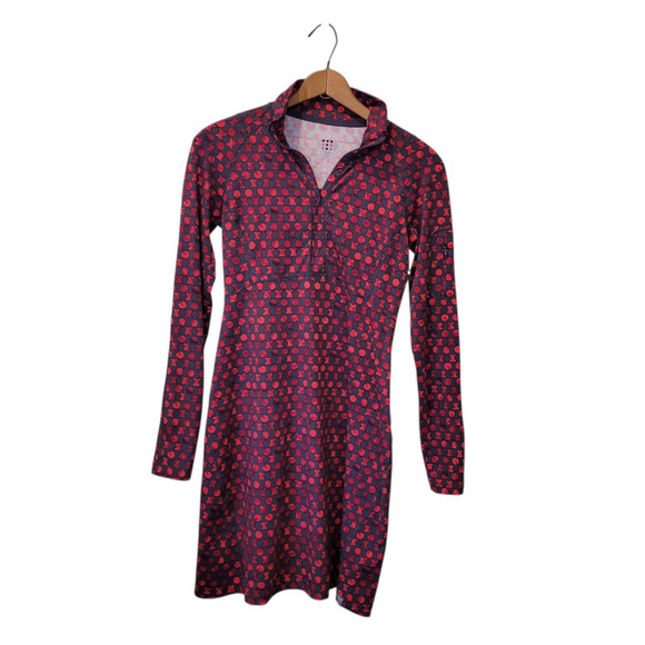 Title Nine Dresses & Skirts - Title Nine Womens Long Sleeve Red Gray Print Half Zip Dress XS Stretch